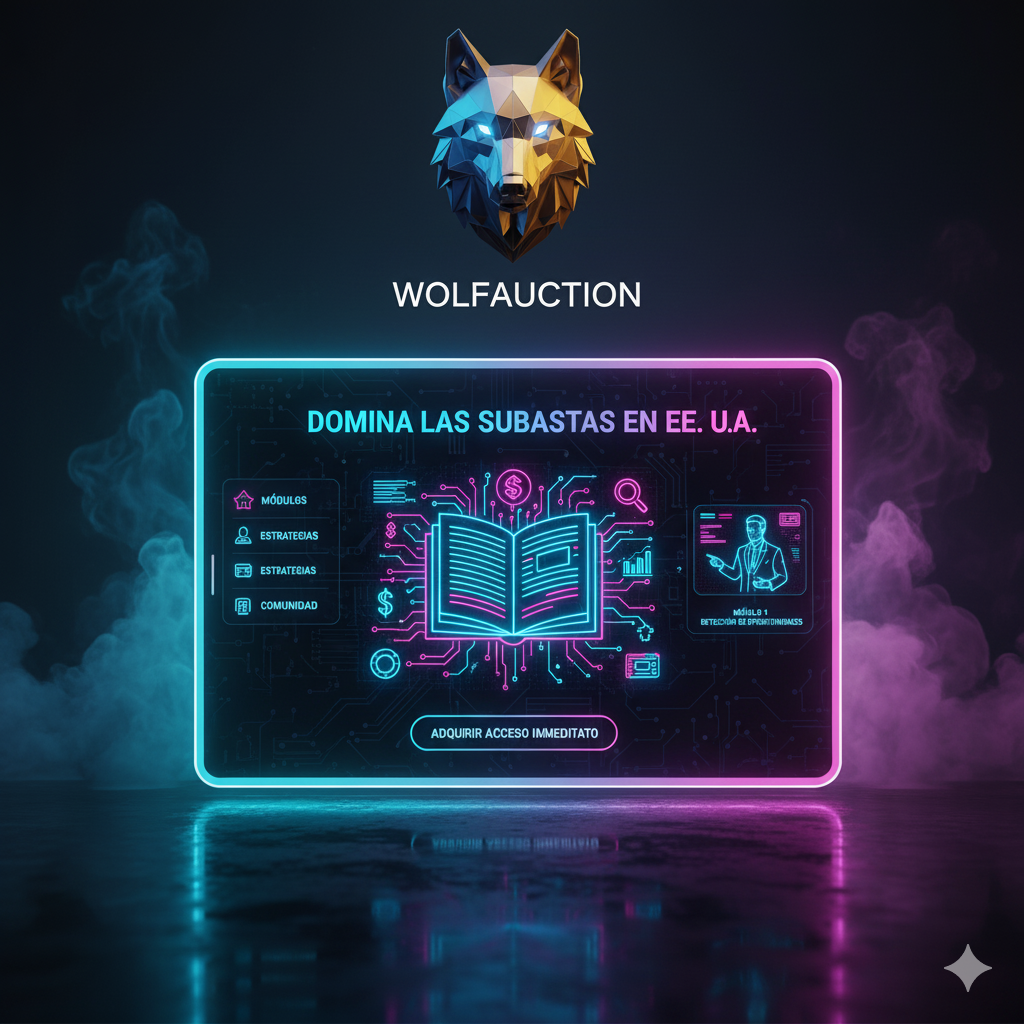 Mockup del curso online WolfAuction - Subastas en EE. UU.